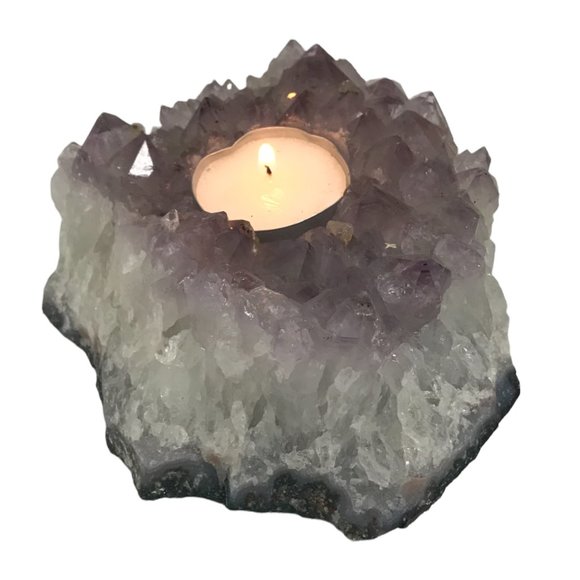 Large Raw Amethyst Cluster Tealight Candle Holder - Picture 1 of 6